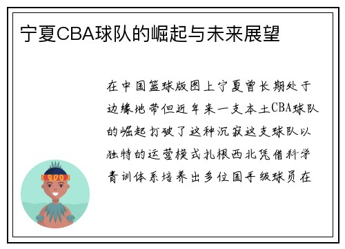 宁夏CBA球队的崛起与未来展望